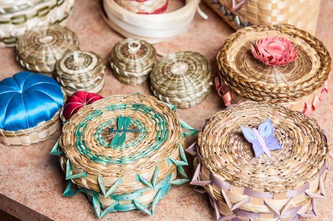 Various baskets with motifs inspired by nature